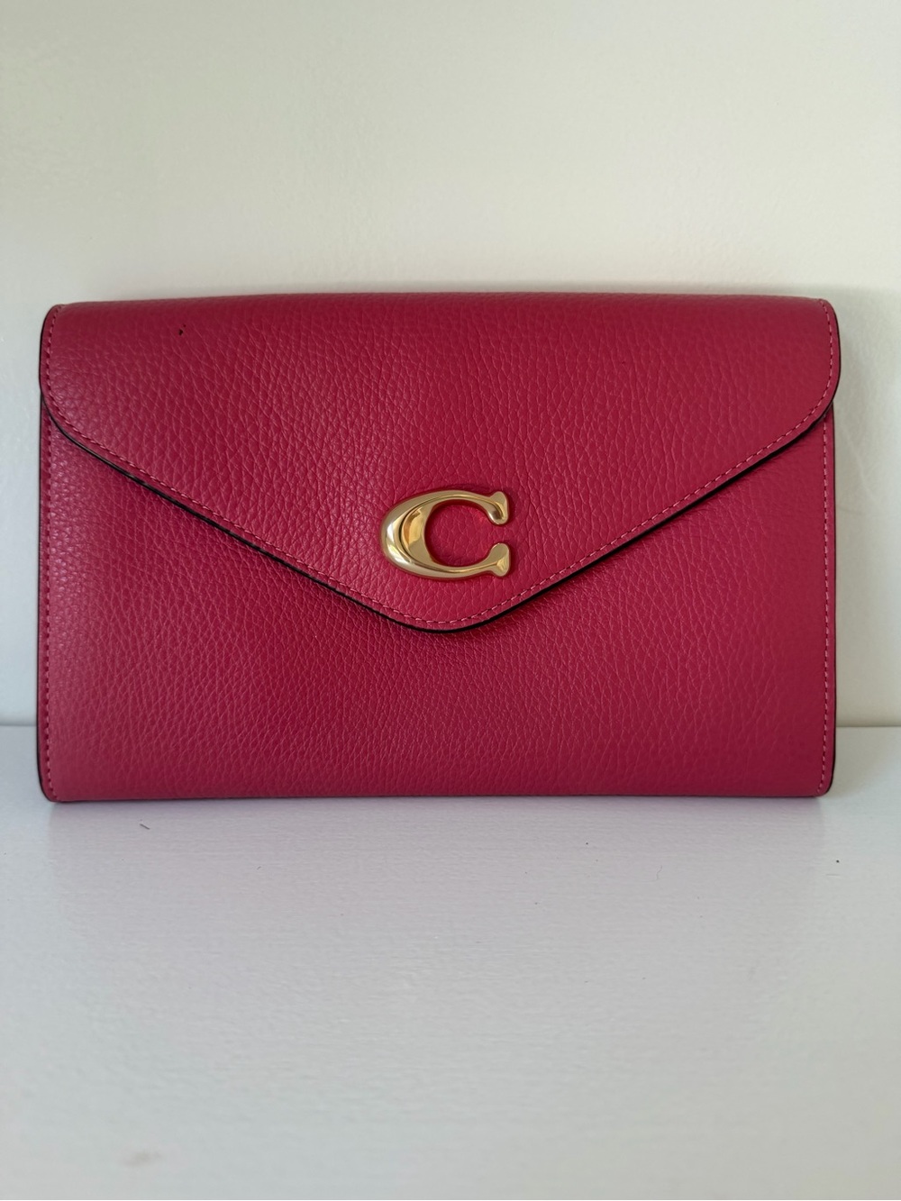Coach Hot Pink Leather Envelope Clutch with Gold 'C'